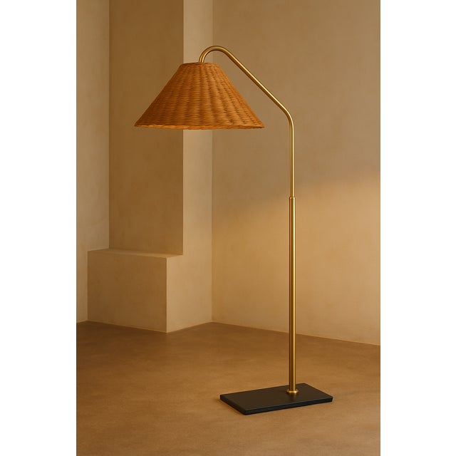 Brass Mitzi Lauren 19.5 in. 1 Light Floor Lamp in Aged Brass and Texture Black Finish For Sale - Image 8 of 15