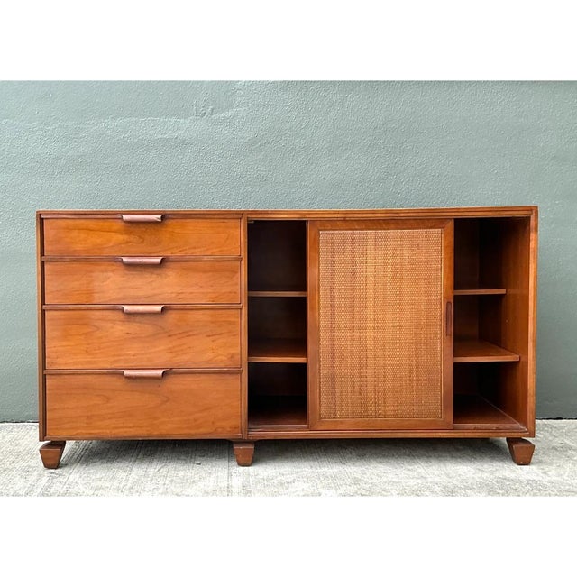 Vintage Tomlinson Wood Credenza With Sliding Seagrass Doors For Sale In West Palm - Image 6 of 12