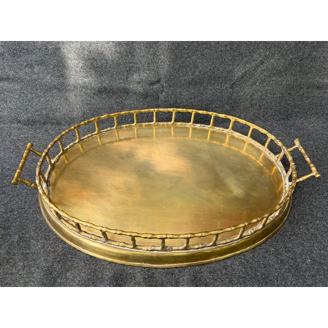Vintage Faux Bamboo Brass Oval Tray For Sale - Image 13 of 17