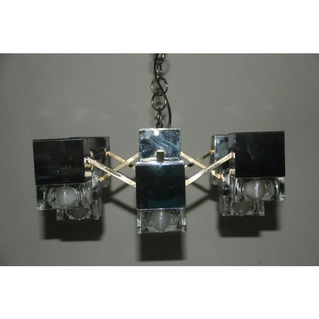 Italian Brass, Glass & Chromed Metal Cubic Chandelier by Gaetano Sciolari, 1970s For Sale - Image 12 of 14