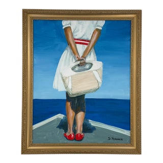 Original Figurative Painting Woman by the Sea - Signed “S. Norman” For Sale