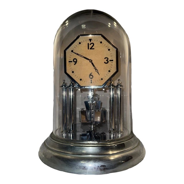 1920s German Art Deco Chrome 400 Day Anniversary Mantel Clock For Sale