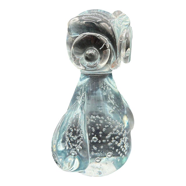 Mid-Century Murano Style Bullicante Art Glass Owl Sculpture Paper Weight For Sale