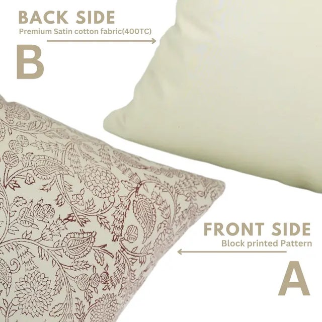 Fabdivine Handmade Block Printed Cushion Cover 14x14 Inch Cotton Satin-Gopi For Sale - Image 4 of 4