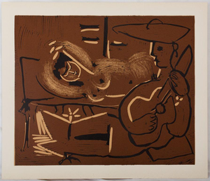 Pablo Picasso, Nude Woman and Guitarist with a Hat, Etching
