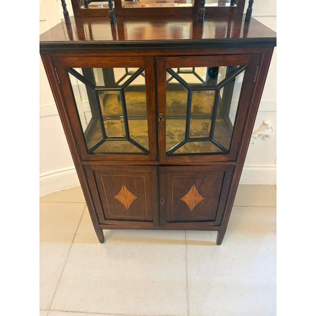 Antique Edwardian Satinwood Inlaid Mahogany Display Cabinet with Mirror Back, 1900 For Sale - Image 3 of 12