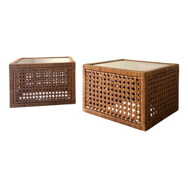 Mid-Century Rattan Cube Coffee Table with Glass Top from Habitat, Britain, 1960s For Sale