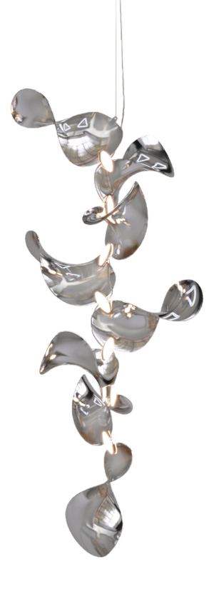 Dune 8 Vertical Cluster Light with Silver Hand Polished Shades by Daniel Becker for Moss Objects