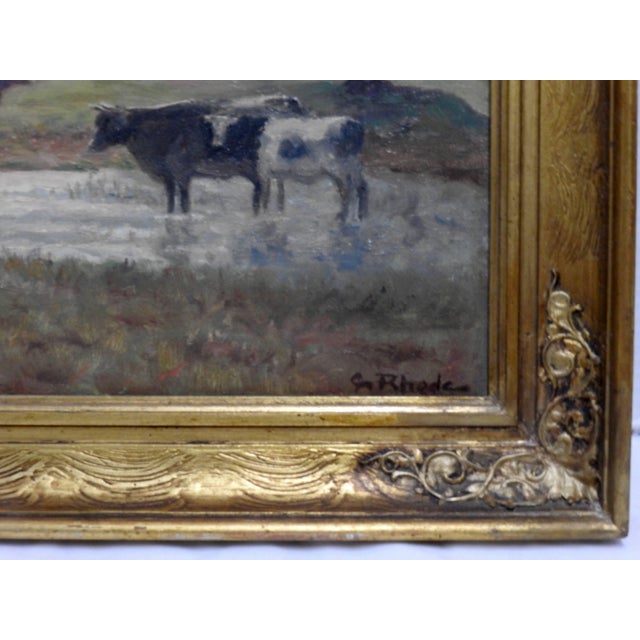 Impressionist Signed Rhede Oil on Canvas of a Country Landscape For Sale - Image 3 of 11