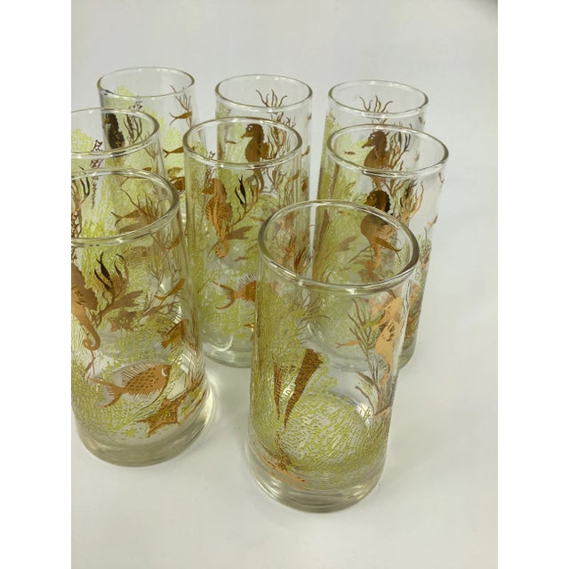 Vintage Marine Life Tumblers With Gilt Seahorses and Fish - Set of 8 For Sale - Image 4 of 7