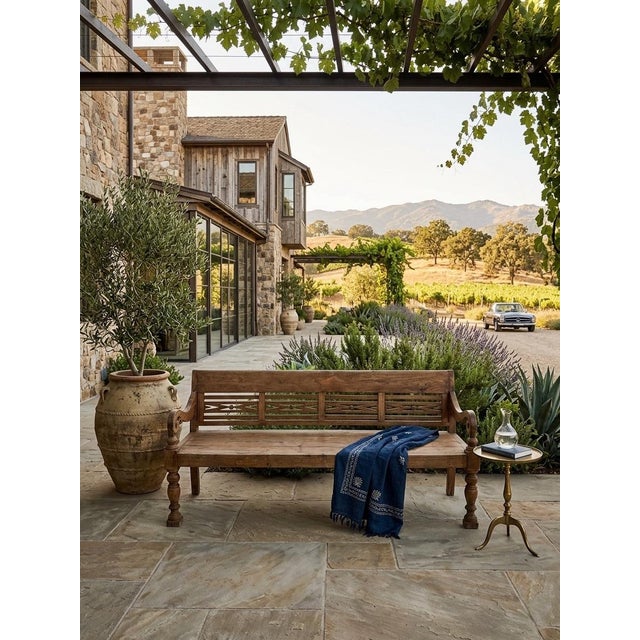 Wood Vintage Mediterranean Hand-Carved Teak Garden Bench For Sale - Image 7 of 9