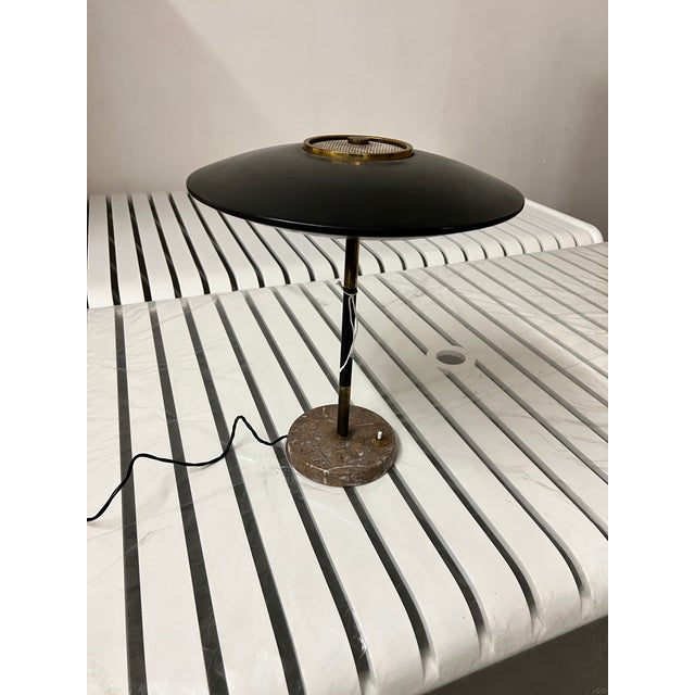 Attributed to : Dazor (Unmarked) Dims.: 15" Diameter x 17"H Origin: Italy Circa: 1950's This very cool atomic-age desk...