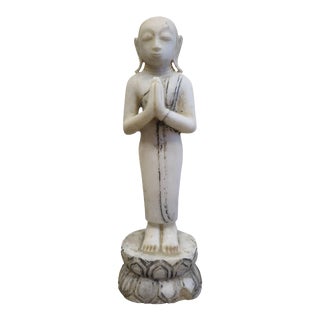 19th Century Burmese Alabaster Buddhist Monk Statue For Sale
