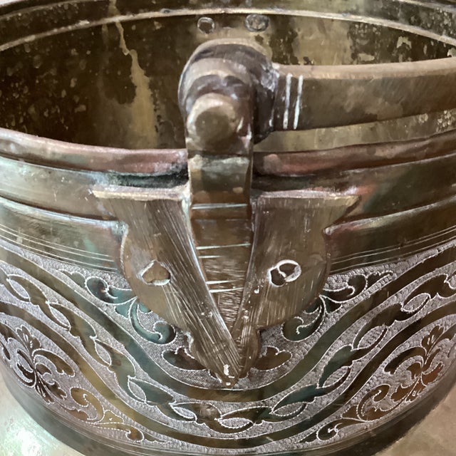 Metal Vintage Handmade Moroccan Style Large Primitive Metalware Brass Cachepot/Bucket For Sale - Image 7 of 12