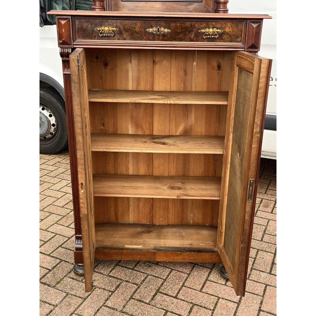 Antique Walnut Bookcase / Cupboard with Fitted Shelves & Drawer For Sale - Image 14 of 15