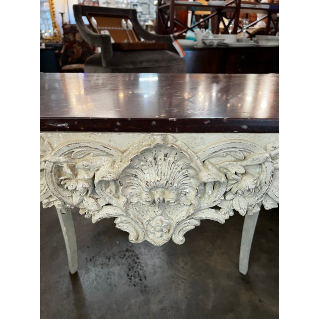Vintage French Louis XV Rococo Style Carved & Painted Console Accent Table For Sale - Image 9 of 11