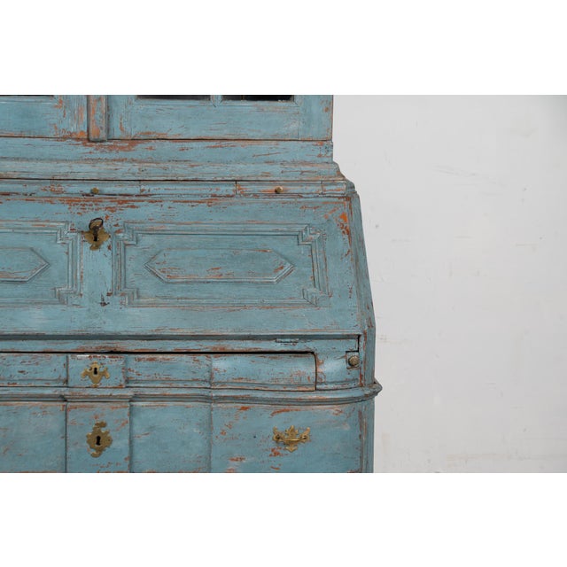 Early 19th Century Danish Blue Painted Pine Secretary Bureau For Sale - Image 12 of 16