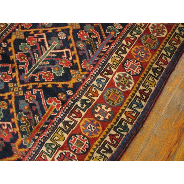 1930s 1930s Blue Navy Diamond Tribal Antique N.W.Persian Rug 3' 4" X 10' 3" Handknotted Wool Carpet For Sale - Image 5 of 6