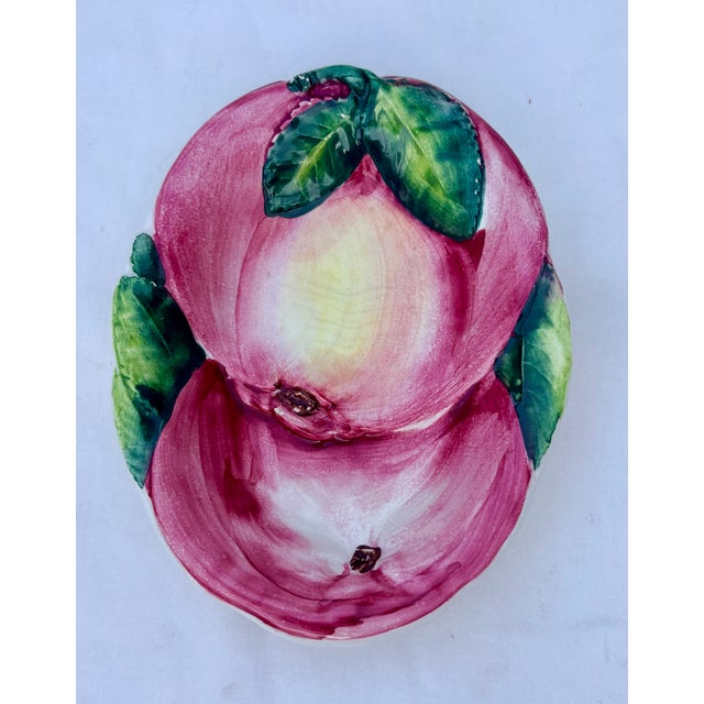 Late 20th Century Majolica Italian Ceramic Trompe-L’oiel Peaches Catchall Dish For Sale - Image 4 of 7