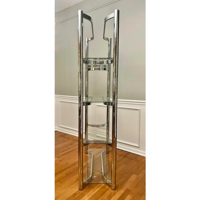 Mid-Century Modern 1970s Chrome and Glass Etagere Attributed to Milo Baughman For Sale - Image 3 of 12