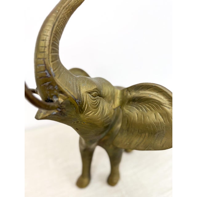Mid-Century Modern Large Vintage Brass Elephant Sculpture MCM Decor Animal Figurine With Patina For Sale - Image 3 of 9