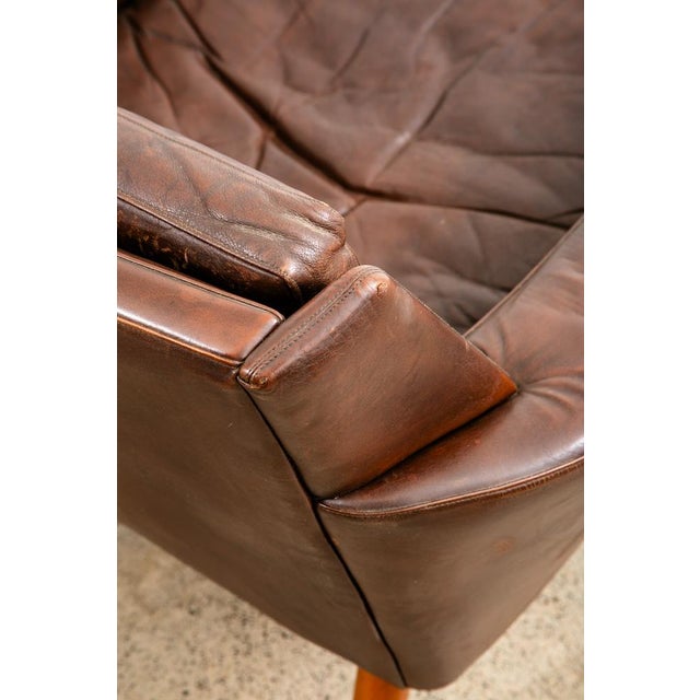 Brown 1960s Mid Century Modern Danish Lounge Chair Brown Leather Armchair Legs Denmark MCM For Sale - Image 8 of 10