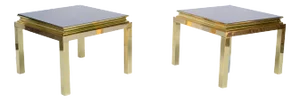 Guy Lefevre for Maison Jansen Polished Brass Side End Tables Mirrored Top - A Pair