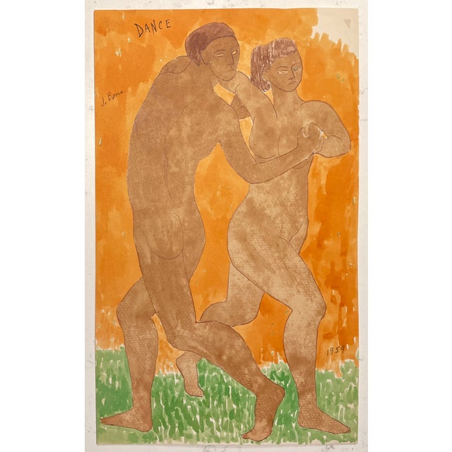 1959 James Bone Dancers Watercolor For Sale - Image 4 of 4
