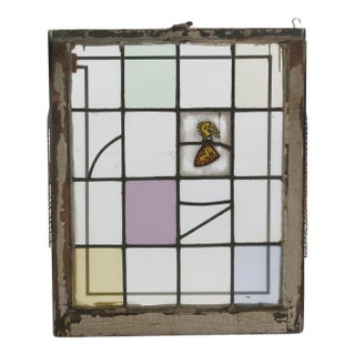 Reclaimed Abstract Coat of Arm Wooden Frame Stained Glass Window For Sale
