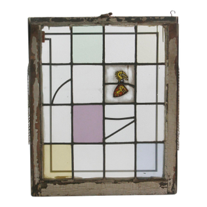 Reclaimed Abstract Coat of Arm Wooden Frame Stained Glass Window