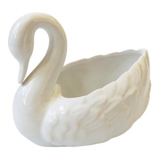 Vintage White Ceramic Swan Planter For Sale