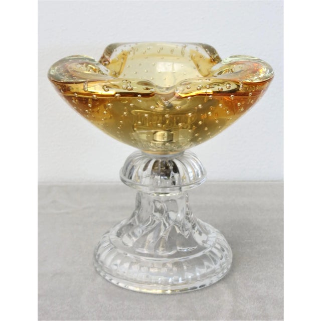 Mid-Century Modern Vintage Gold Murano Blown Glass Bowl on Pedestal Base For Sale - Image 3 of 6