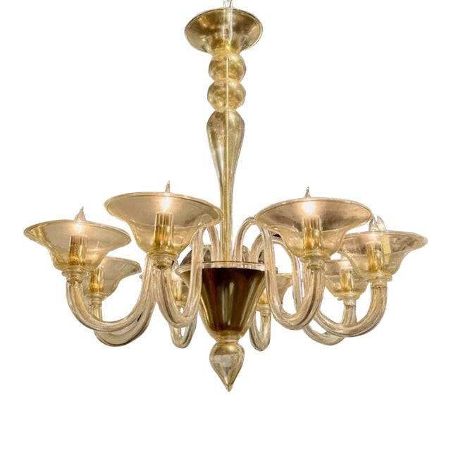 Murano Gold 8-Light Chandelier For Sale