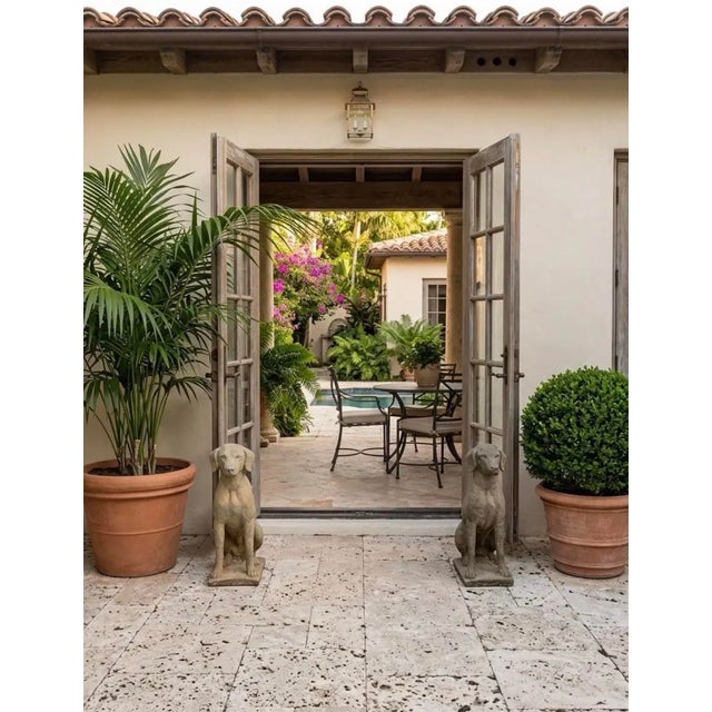 Greige Pair of Vintage Weathered Cast Stone Seated Pointer Garden Statues For Sale - Image 8 of 12