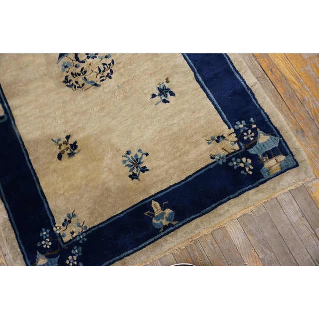 Beige 1920s Beige Foliate Medallion Antique Chinese Peking Carpet 4' X 5'9" Knotted Wool Rug For Sale - Image 8 of 10