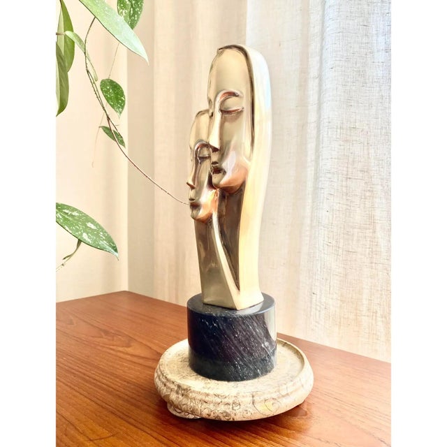 Brass Bust of Two Figures on Marble Base For Sale - Image 9 of 11