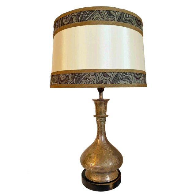 Brass Table Lamp With Engraved Design For Sale In Providence - Image 6 of 6