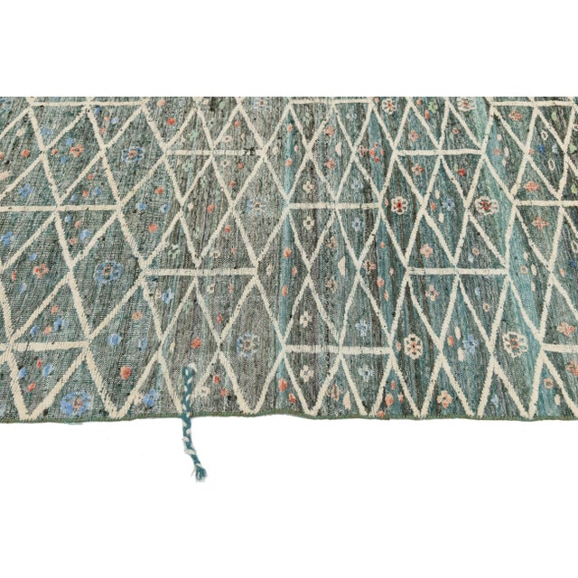 Modern Moroccan Style Geometric Rug – Hand-Knotted Teal & Charcoal Wool 9x12 For Sale - Image 10 of 11