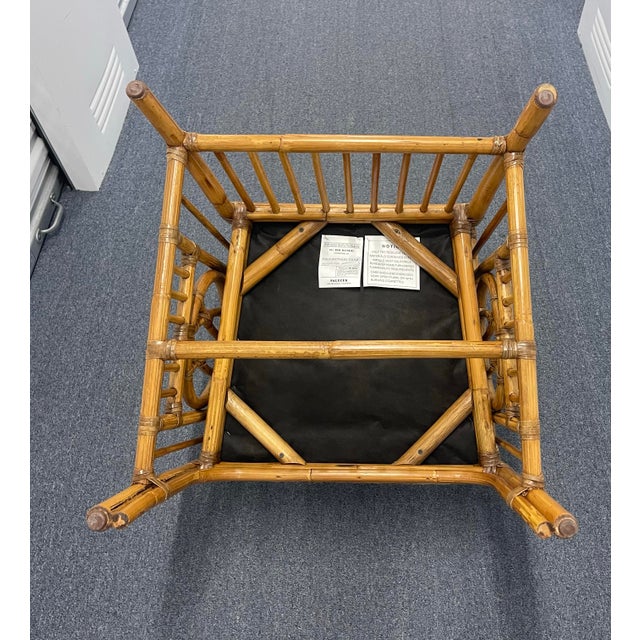 Late 20th Century Palecek Rattan Armchair With Custom Leaf Upholstery, Campaign, Coastal, Boho For Sale - Image 11 of 12