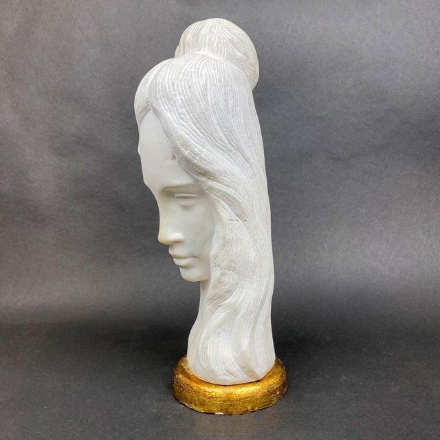 Figurative 1960s Italian Carved Alabaster Bust of a Woman For Sale - Image 3 of 11
