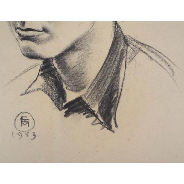Charcoal Young Boy, 20th Century, Charcoal Drawing For Sale - Image 8 of 9