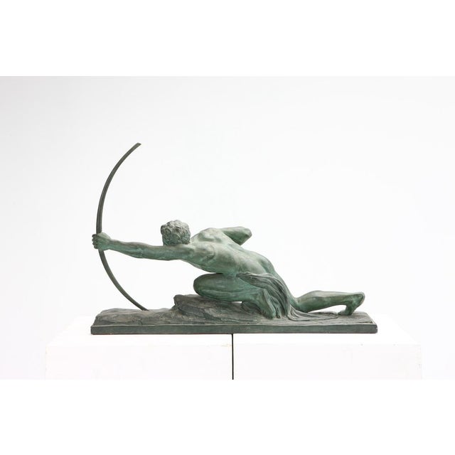 Forest Green G . Boni, Sculpture of Archer, 1960s, Bronze Patinated Plaster For Sale - Image 8 of 8