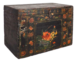 Chinese Opera Trunk with Illustrated Lotus Flower, 1900s