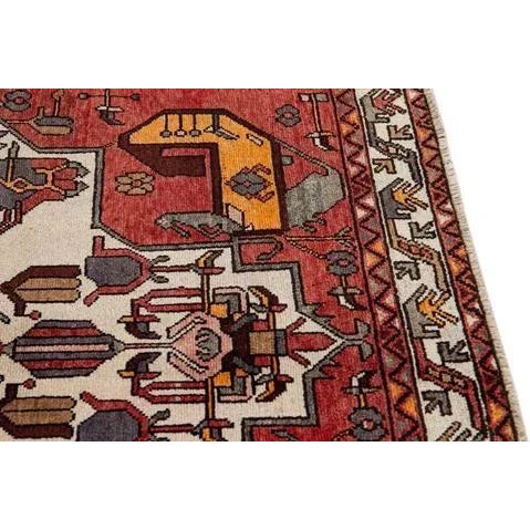 Vintage Persian Handmade Red Medallion Wool Rug For Sale - Image 10 of 11