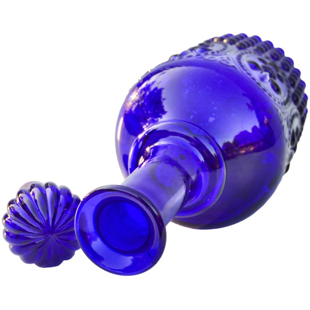 Mid 20th Century Handmade Cobalt Blue Textured Art-Glass Decanter For Sale - Image 4 of 5
