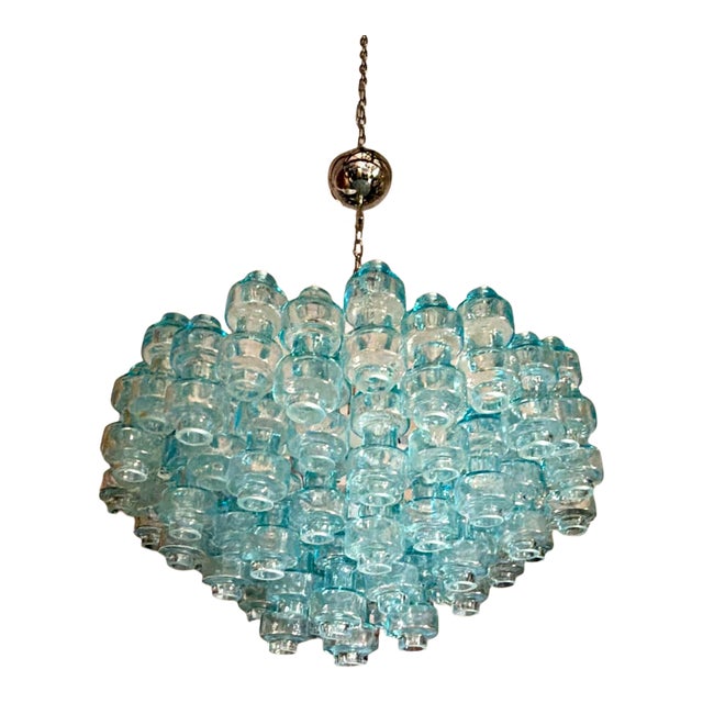 Murano Style Turquoise Mouth-Blown Glass Chandelier Manubri Glass For Sale