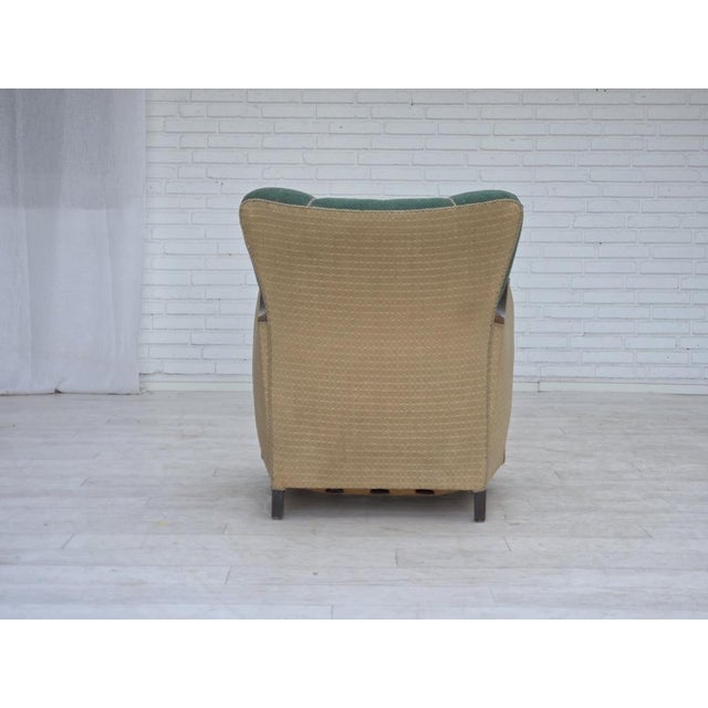 Danish Armchair in Green and Beige Furniture Wool, 1960s For Sale - Image 4 of 18