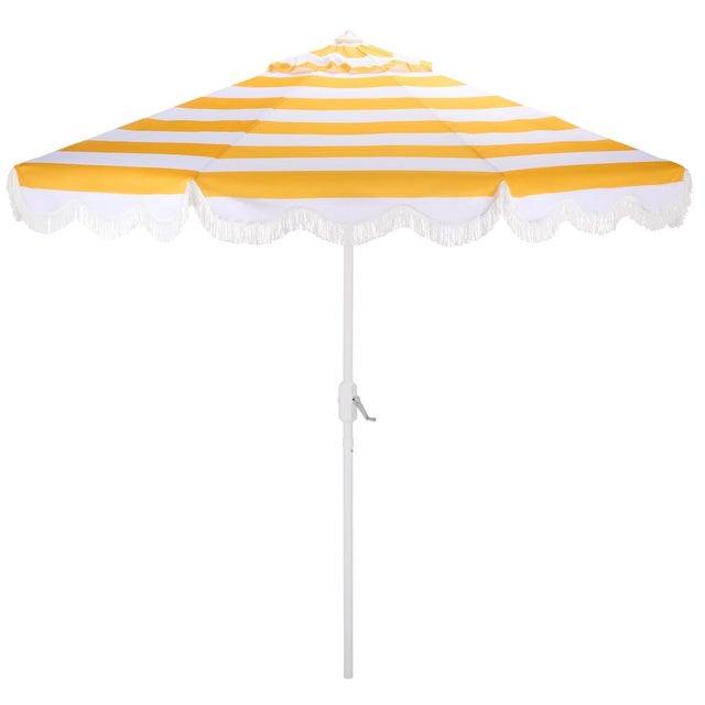Lucerna 9 Ft Crank Umbrella, Yellow Stripe/White Pole For Sale - Image 9 of 9