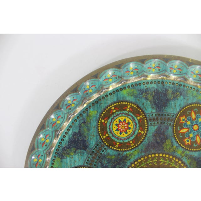 1960s Vintage Turquoise Blue Decorated Metal Cocktail Drinks Tray Made by Baret Ware For Sale - Image 5 of 10