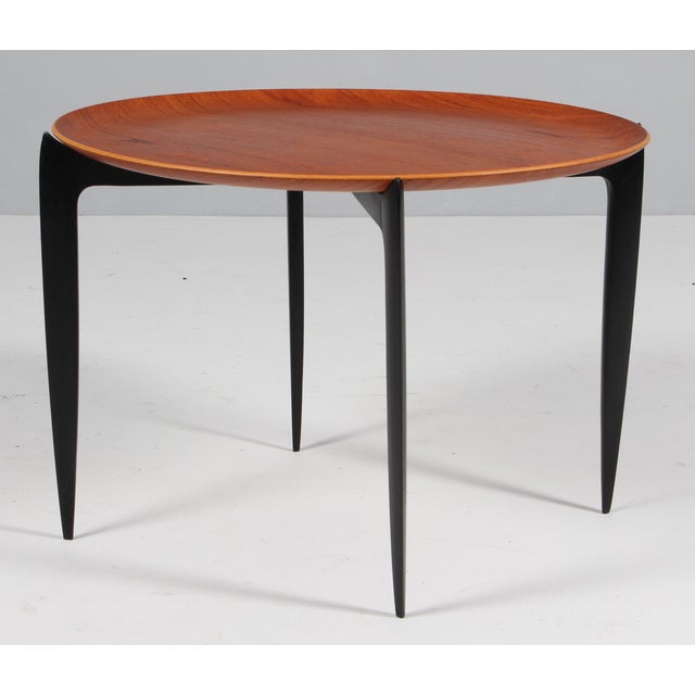 H. Engholm & Svend Åge Willumsen tray table with a plate of teak. Base in original black painted wood. Can be folded...